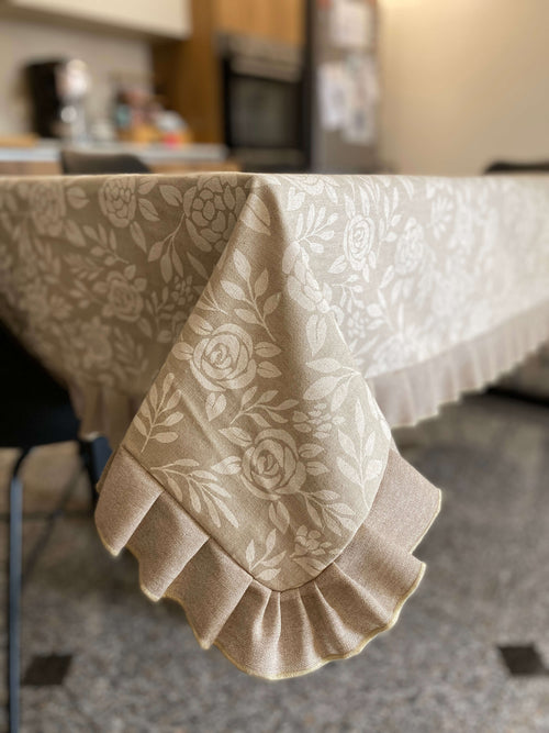 Tovaglia modello con volantino fantasia BIANCO NATURALE - tessuto effetto lino naturale