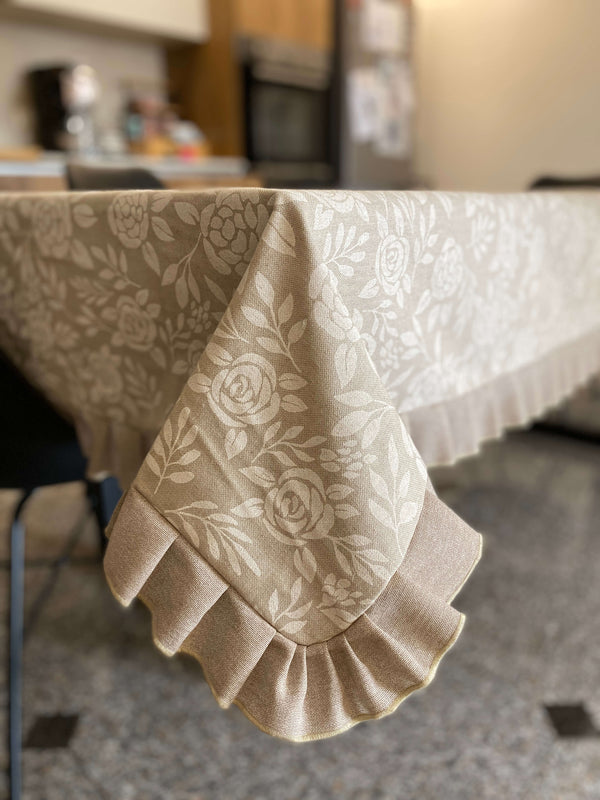 Tovaglia modello con volantino fantasia BIANCO NATURALE - tessuto effetto lino naturale