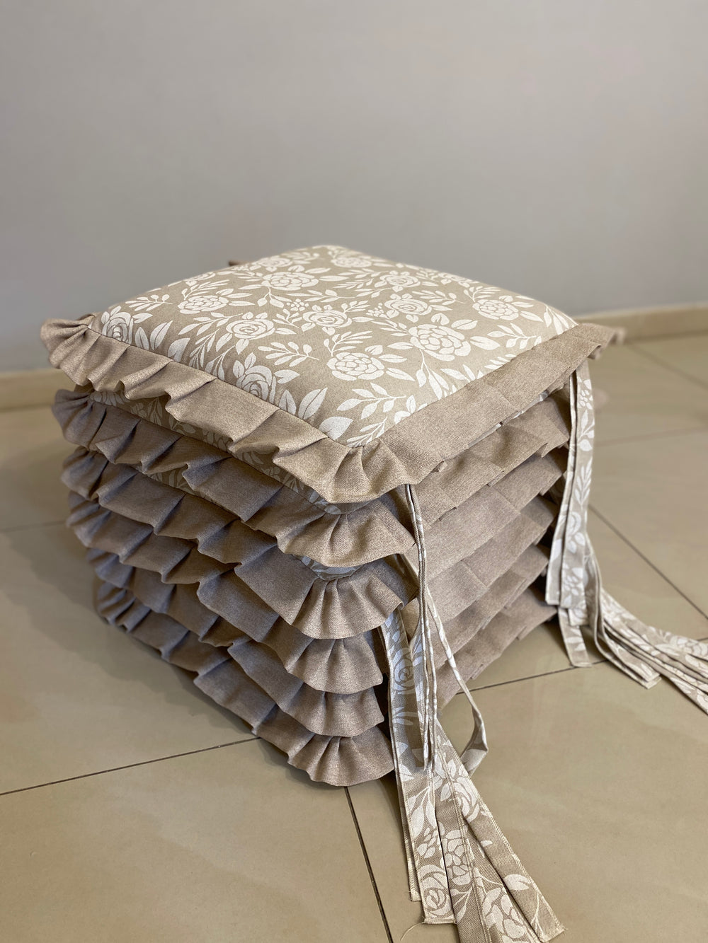 Set 6 cuscini sedia fantasia BIANCO NATURALE - tessuto effetto lino naturale