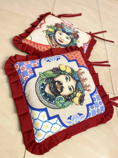 Set 6 cuscini sedia TESTE DI MORO (3 volto maschile - 3 volto femminile)