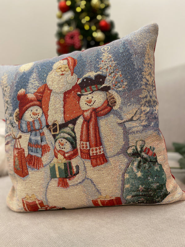 Cuscino arredo BABBO NATELE & PUPAZZI DI NEVE in gobelin