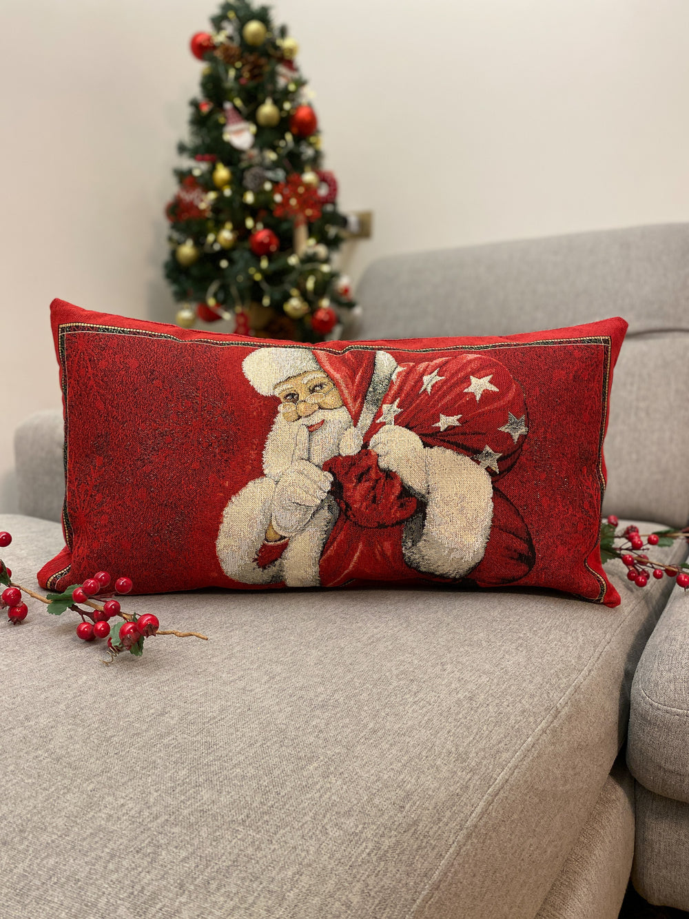 Cuscino arredo NATALE in gobelin formato rettangolare 65x35cm