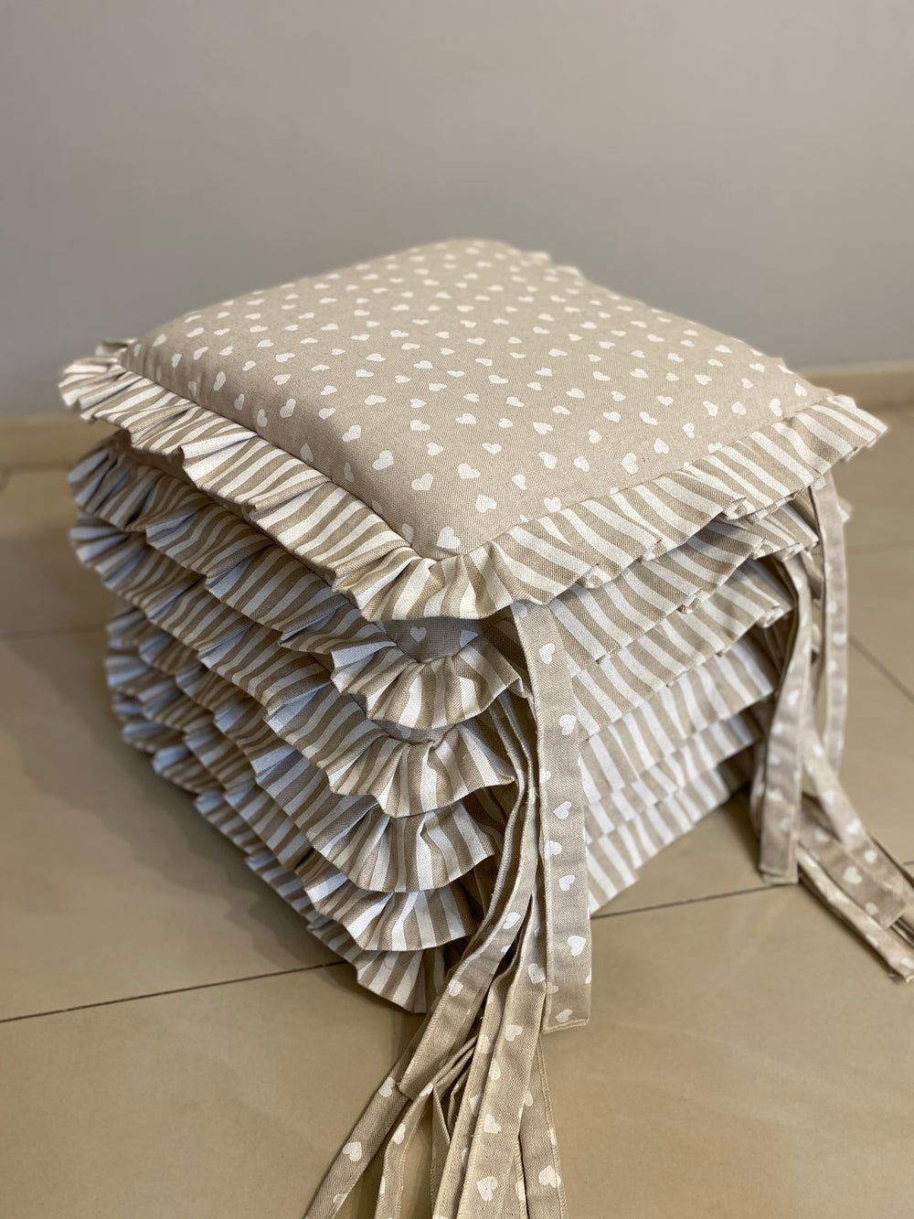 Set 6 cuscini sedia fantasia ABBRACCIO - tessuto effetto lino naturale