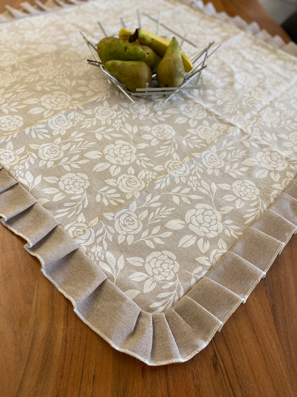 Centro tavola fantasia BIANCO NATURALE - tessuto effetto lino naturale