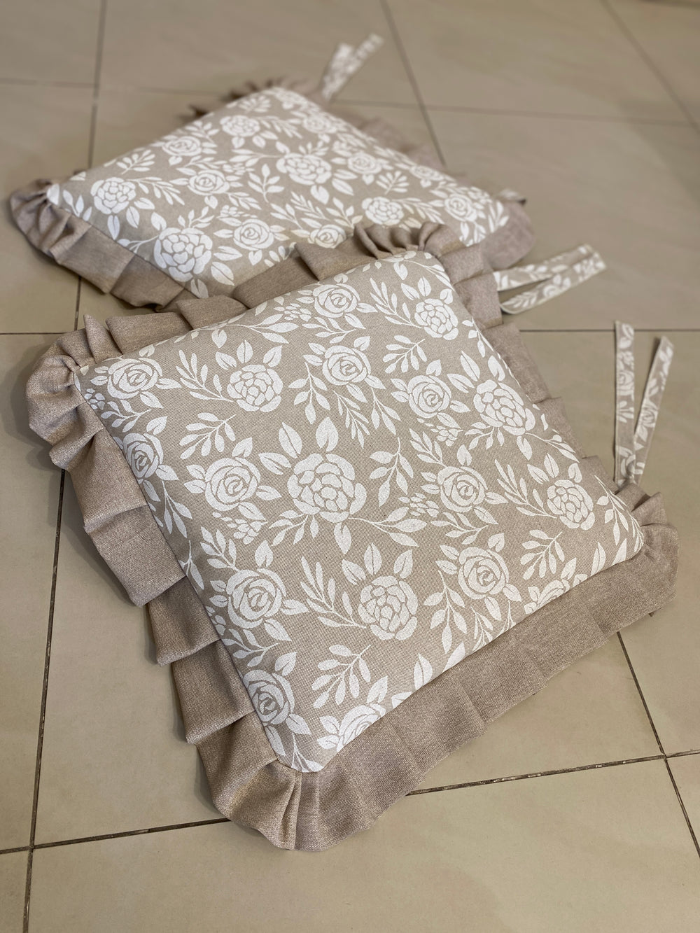 Set 6 cuscini sedia fantasia BIANCO NATURALE - tessuto effetto lino naturale