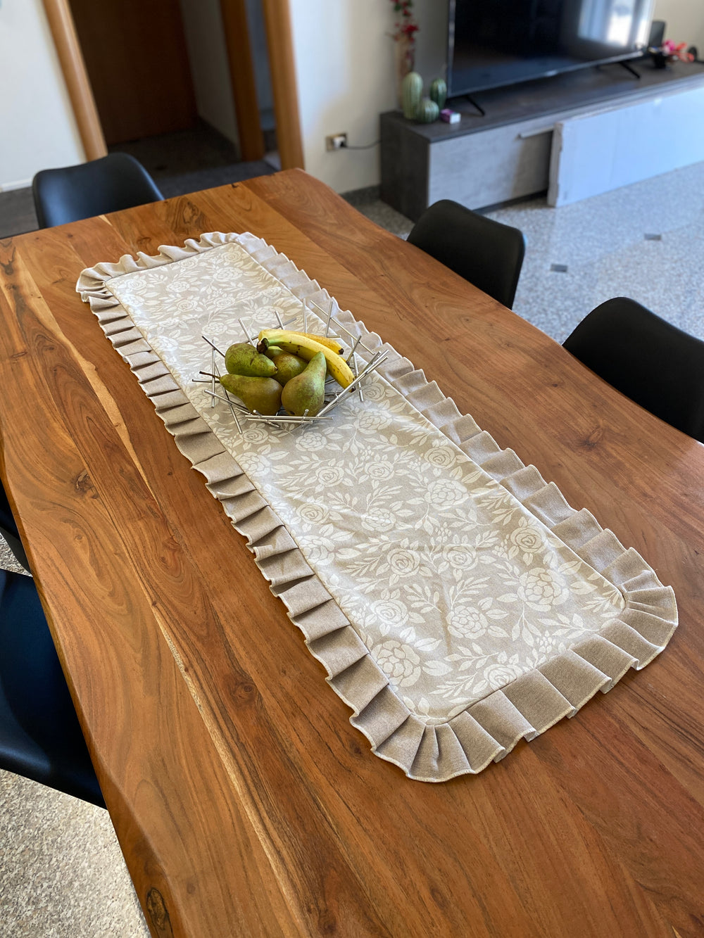 Centro tavola fantasia BIANCO NATURALE - tessuto effetto lino naturale