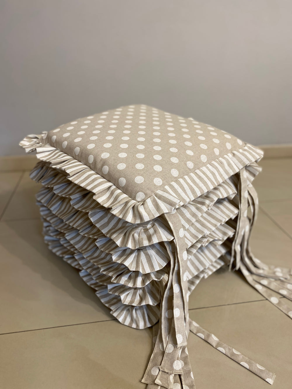 Set 6 cuscini sedia fantasia BON TON - tessuto effetto lino naturale