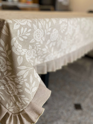 Tovaglia modello con volantino fantasia BIANCO NATURALE - tessuto effetto lino naturale