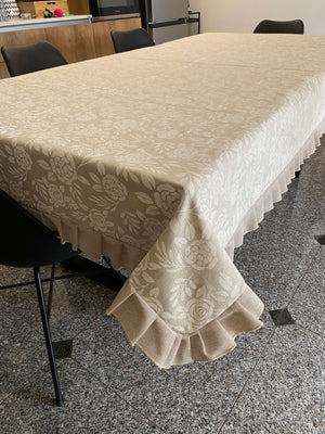 Tovaglia modello con volantino fantasia BIANCO NATURALE - tessuto effetto lino naturale