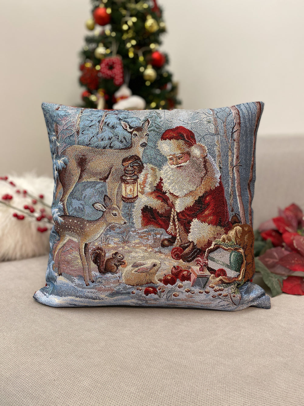Cuscino arredo BABBO NATALE & CERBIATTI in gobelin