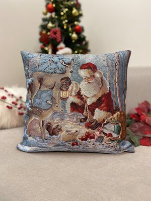 Cuscino arredo BABBO NATALE & CERBIATTI in gobelin