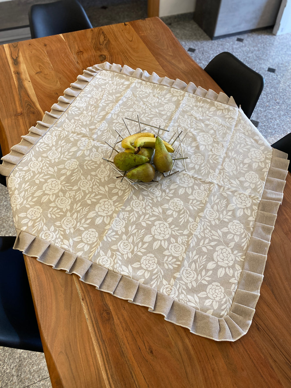 Centro tavola fantasia BIANCO NATURALE - tessuto effetto lino naturale