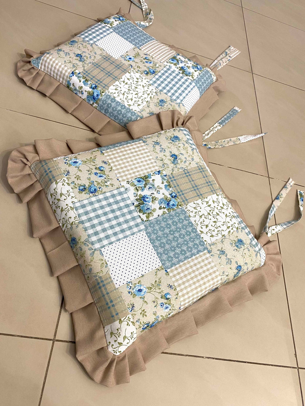 Set 6 cuscini fantasia patchwork azzurro