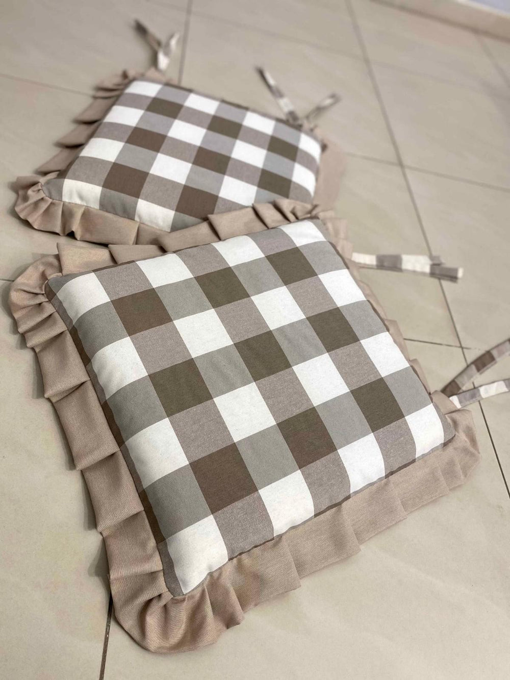 Set 6 cuscini fantasia quadrettato tortora