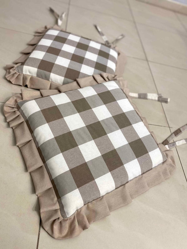 Set 6 cuscini fantasia quadrettato tortora