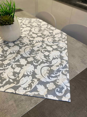 Centro tavola fantasia damascato grigio