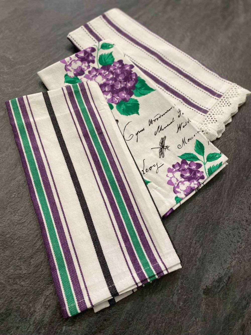 Set 3 pezzi strofinacci cotone in tinto filo