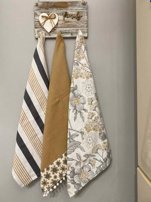 Set 3 pezzi strofinacci cotone in tinto filo