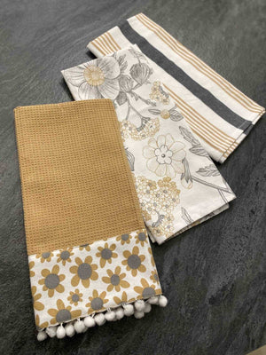 Set 3 pezzi strofinacci cotone in tinto filo