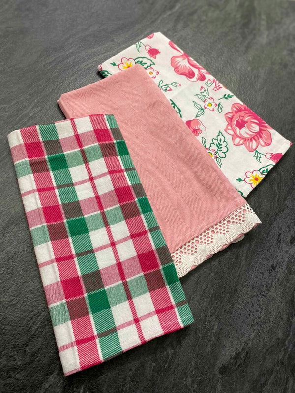 Set 3 pezzi strofinacci cotone in tinto filo