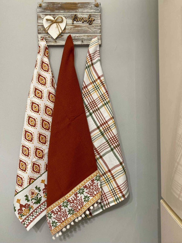 Set 3 pezzi strofinacci cotone in tinto filo