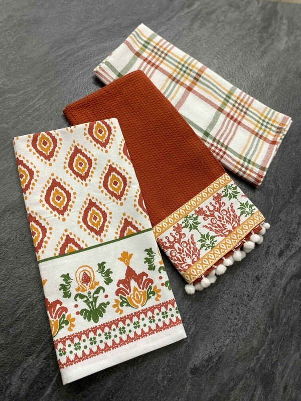 Set 3 pezzi strofinacci cotone in tinto filo