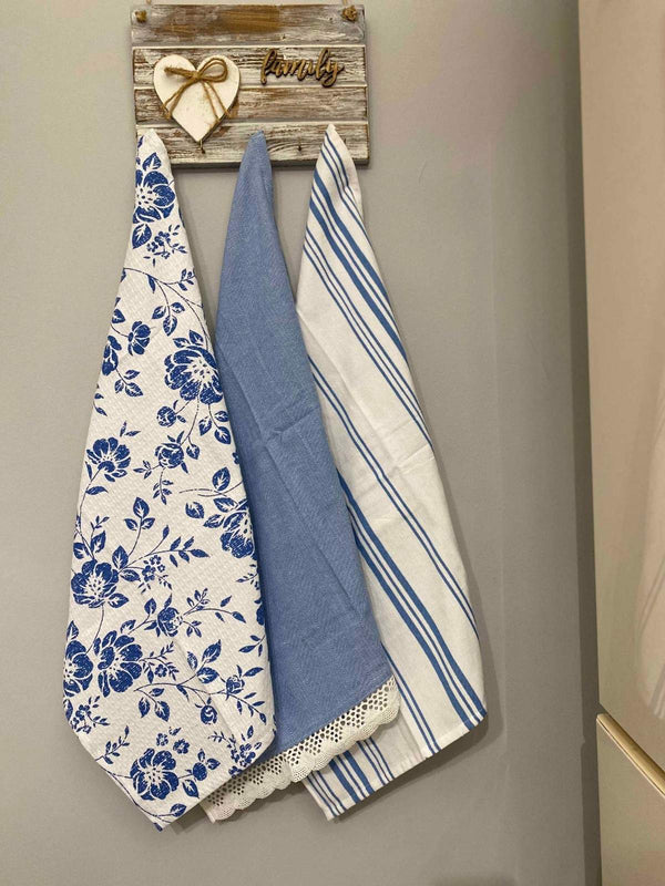 Set 3 pezzi strofinacci cotone in tinto filo