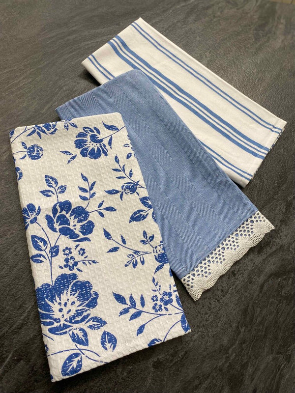 Set 3 pezzi strofinacci cotone in tinto filo