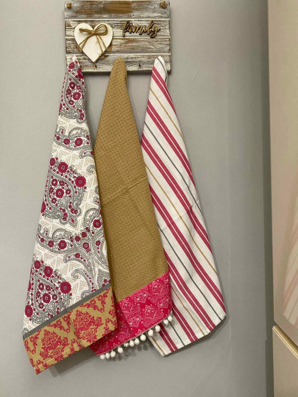 Set 3 pezzi strofinacci cotone in tinto filo