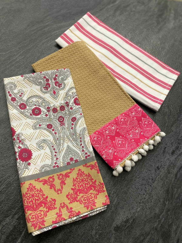 Set 3 pezzi strofinacci cotone in tinto filo