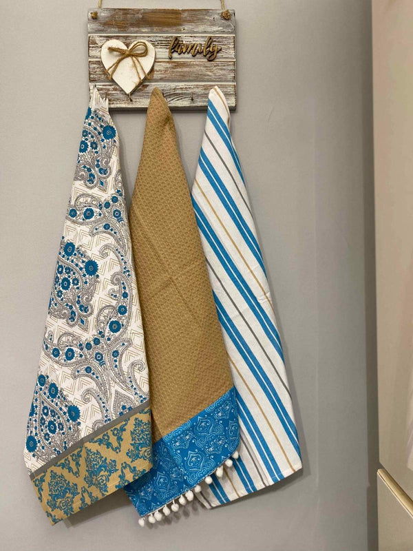 Set 3 pezzi strofinacci cotone in tinto filo