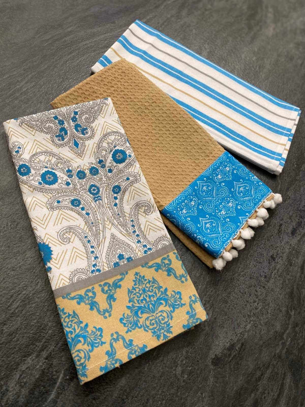 Set 3 pezzi strofinacci cotone in tinto filo