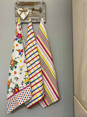 Set 3 pezzi strofinacci cotone in tinto filo