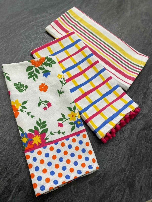 Set 3 pezzi strofinacci cotone in tinto filo