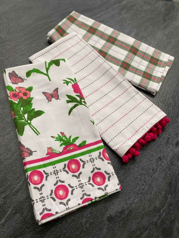 Set 3 pezzi strofinacci cotone in tinto filo