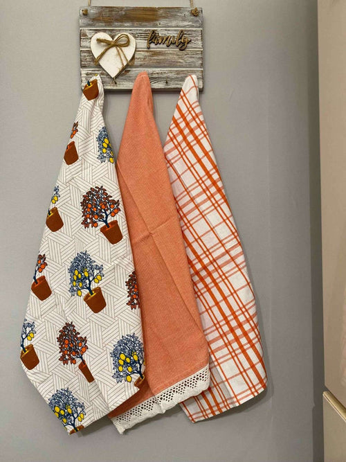 Set 3 pezzi strofinacci cotone in tinto filo