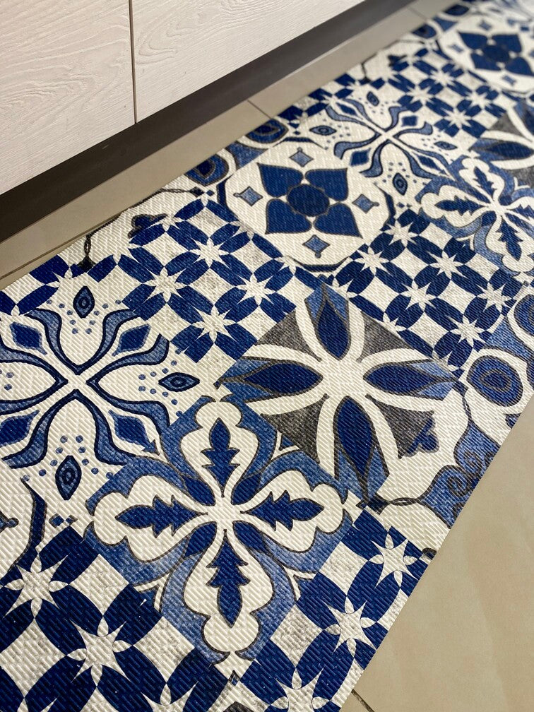 Passatoia cucina fantasia maiolica blu