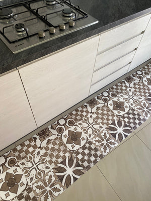 Passatoia cucina fantasia maiolica marrone