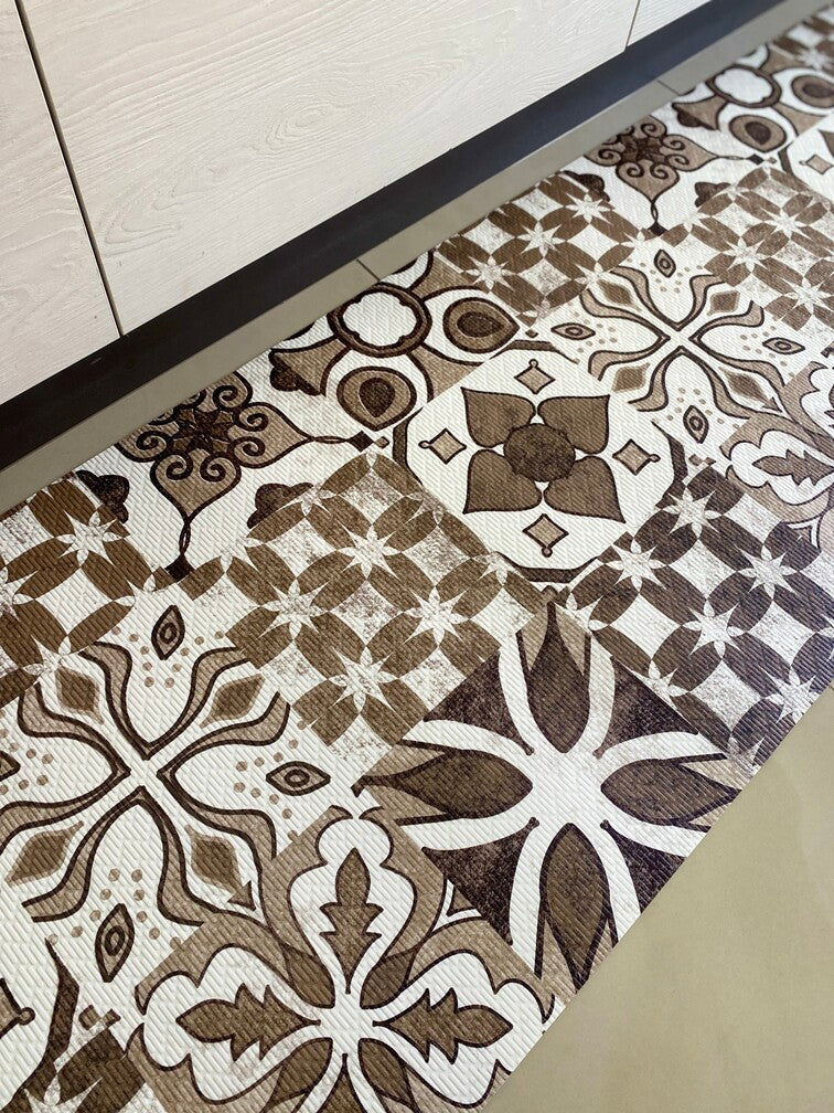 Passatoia cucina fantasia maiolica marrone